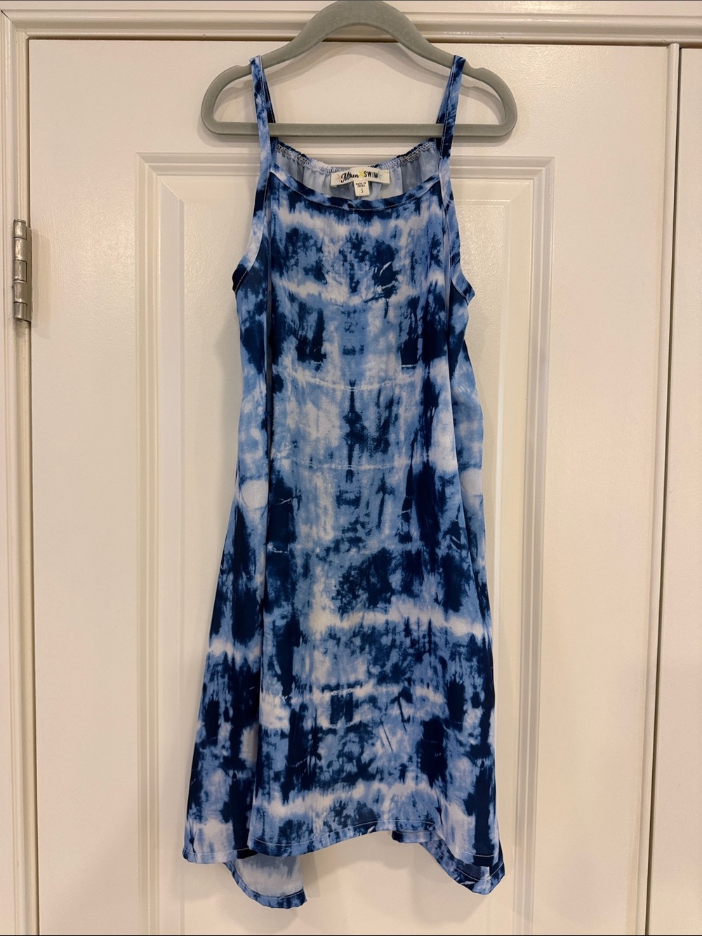 Miken Navy and White Tie-Dye Swim Coverup